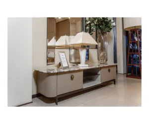 Спальня Penelope тумба ТВ (база+топ) 207x60x48 pelle lux 821 sabbia (821), base bronzo(B)