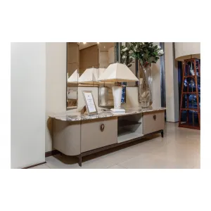 Спальня Penelope тумба ТВ (база+топ) 207x60x48 pelle lux 821 sabbia (821), base bronzo(B)