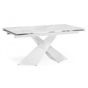 Стеклянный стол Хасселвуд 160(220)х90х77 белый мрамор / белый
